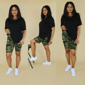 Green Camo Print Biker Shorts